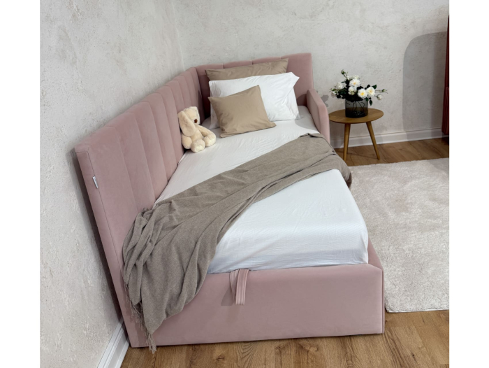 Pat pentru copii tapitat Valencia 1, cu laterala de protectie, lada de depozitare, somiera metalica 90x200cm, picioare plastic 3cm, stil contemporan SALE [5]