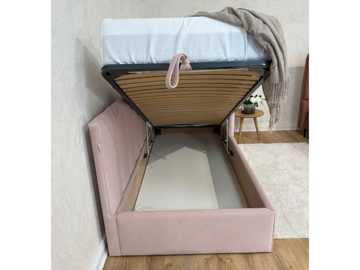 Pat pentru copii tapitat Valencia 1, cu laterala de protectie, lada de depozitare, somiera metalica 90x200cm, picioare plastic 3cm, stil contemporan SALE [6]