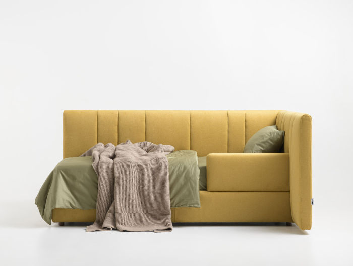 Pat pentru copii tapitat Vibe, cu laterala de protectie, spatiu de depozitare, picioare lemn 4cm, stil contemporan, personalizabil [3]