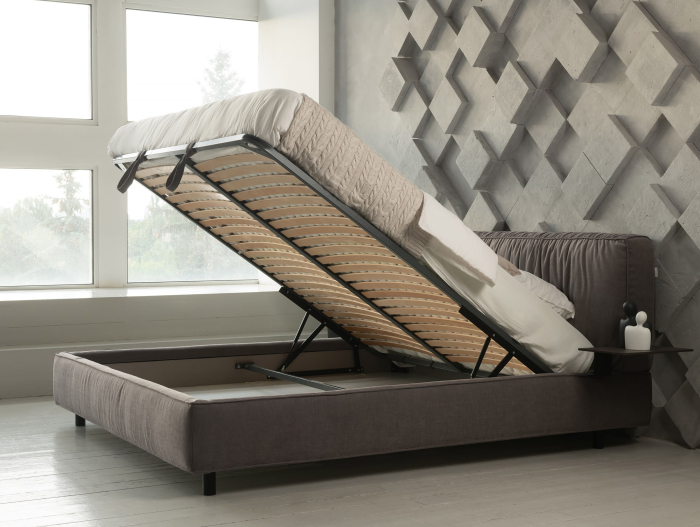 Pat tapitat Bern 1 cu tablie inalta, lada depozitare, somiera metalica, picioare metalice 11cm, laterale dehusabile, stil modern, personalizabil [6]