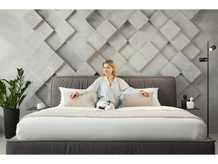 Pat tapitat Bern 1 cu tablie inalta, lada depozitare, somiera metalica, picioare metalice 11cm, laterale dehusabile, stil modern, personalizabil [25]