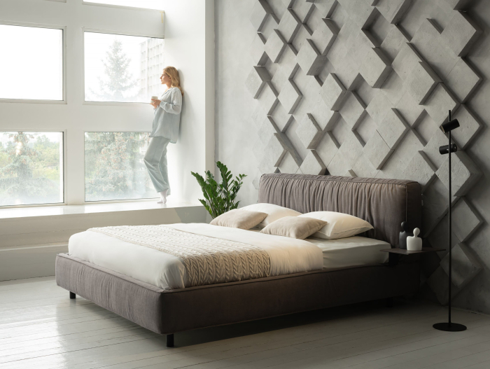 Pat tapitat Bern 1 cu tablie inalta, lada depozitare, somiera metalica, picioare metalice 11cm, laterale dehusabile, stil modern, personalizabil [2]