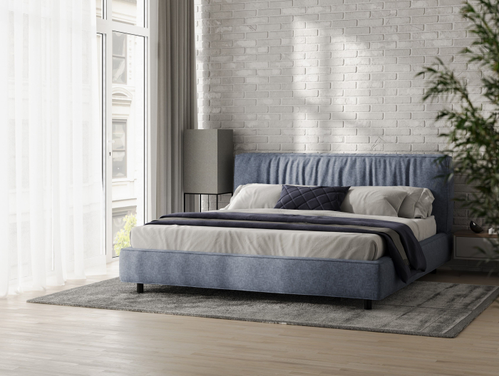 Pat tapitat Bern 1 cu tablie inalta, lada depozitare, somiera metalica, picioare metalice 11cm, laterale dehusabile, stil modern, personalizabil [13]