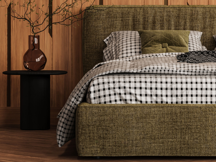 Pat tapitat Bern 2 cu tablie inalta, lada depozitare, somiera metalica, picioare metalice 11cm, laterale dehusabile, stil modern, personalizabil [7]