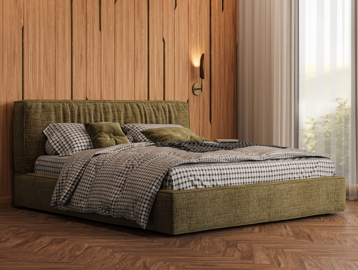 Pat tapitat Bern 2 cu tablie inalta, lada depozitare, somiera metalica, picioare metalice 11cm, laterale dehusabile, stil modern, personalizabil [3]