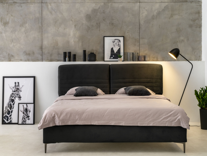 Pat tapitat Catania 1 cu tablie inalta ajustabila, lada depozitare, somiera metalica, picioare metalice 15cm, laterale dehusabile, stil modern, personalizabil [20]