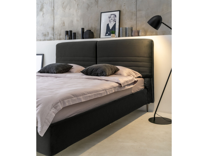 Pat tapitat Catania 1 cu tablie inalta ajustabila, lada depozitare, somiera metalica, picioare metalice 15cm, laterale dehusabile, stil modern, personalizabil [21]