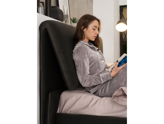 Pat tapitat Catania 1 cu tablie inalta ajustabila, lada depozitare, somiera metalica, picioare metalice 15cm, laterale dehusabile, stil modern, personalizabil [6]