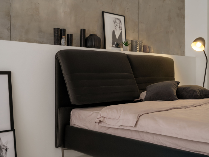 Pat tapitat Catania 1 cu tablie inalta ajustabila, lada depozitare, somiera metalica, picioare metalice 15cm, laterale dehusabile, stil modern, personalizabil [2]