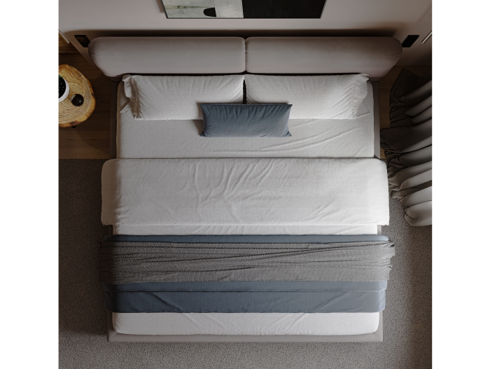 Pat tapitat Catania 2 cu tablie inalta ajustabila, lada depozitare, somiera metalica, picioare plastic 3cm, laterale dehusabile, stil modern, personalizabil [9]