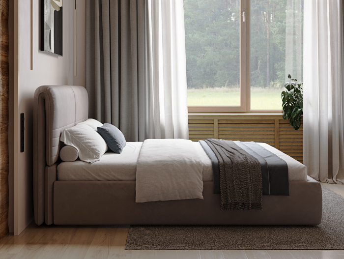 Pat tapitat Catania 2 cu tablie inalta ajustabila, lada depozitare, somiera metalica, picioare plastic 3cm, laterale dehusabile, stil modern, personalizabil [3]