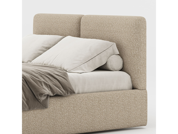 Pat tapitat Elim 2 cu tablie inalta capitonata, lada depozitare, somiera metalica, picioare plastic 3cm, laterale dehusabile, stil modern, personalizabil [6]