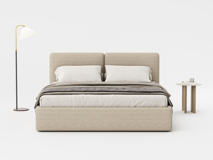 Pat tapitat Elim 2 cu tablie inalta capitonata, lada depozitare, somiera metalica, picioare plastic 3cm, laterale dehusabile, stil modern, personalizabil [4]