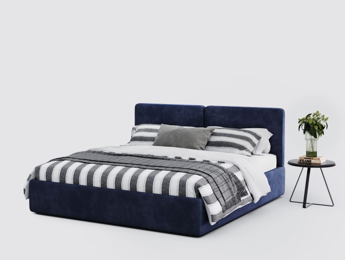 Pat tapitat Elim 2 cu tablie inalta capitonata, lada depozitare, somiera metalica, picioare plastic 3cm, laterale dehusabile, stil modern, personalizabil [16]