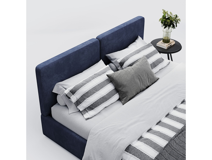 Pat tapitat Elim 2 cu tablie inalta capitonata, lada depozitare, somiera metalica, picioare plastic 3cm, laterale dehusabile, stil modern, personalizabil [19]