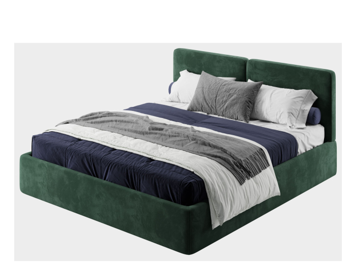 Pat tapitat Elim 2 cu tablie inalta capitonata, lada depozitare, somiera metalica, picioare plastic 3cm, laterale dehusabile, stil modern, personalizabil [20]