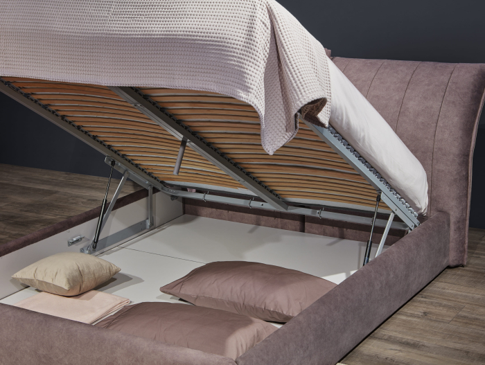 Pat tapitat Ferro cu tablie inalta ajustabila, lada depozitare, somiera metalica, picioare plastic 2cm, stil contemporan, personalizabil [6]