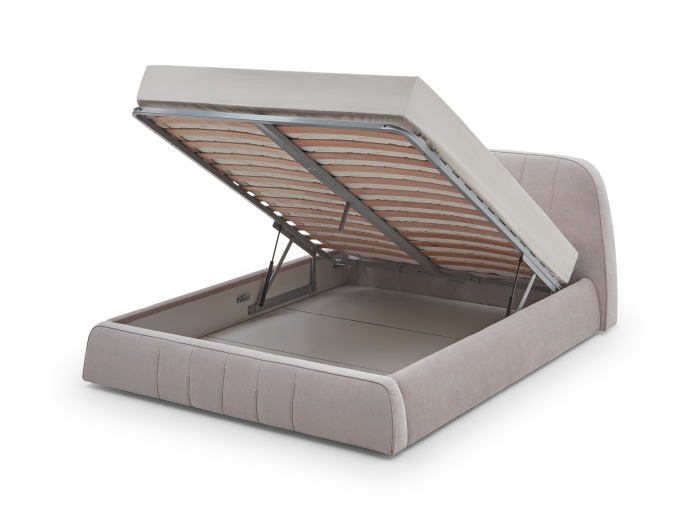 Pat tapitat Hanni cu tablie inalta capitonata, lada depozitare, somiera metalica, picioare plastic 2cm, stil contemporan, personalizabil [2]