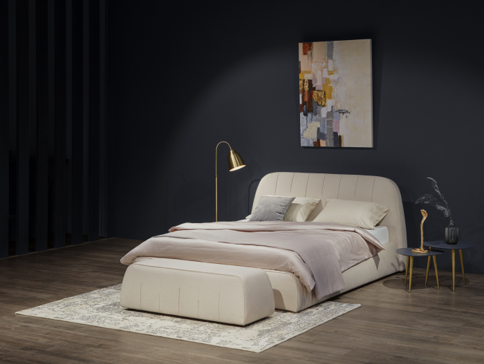 Pat tapitat Hanni cu tablie inalta capitonata, lada depozitare, somiera metalica, picioare plastic 2cm, stil contemporan, personalizabil [4]