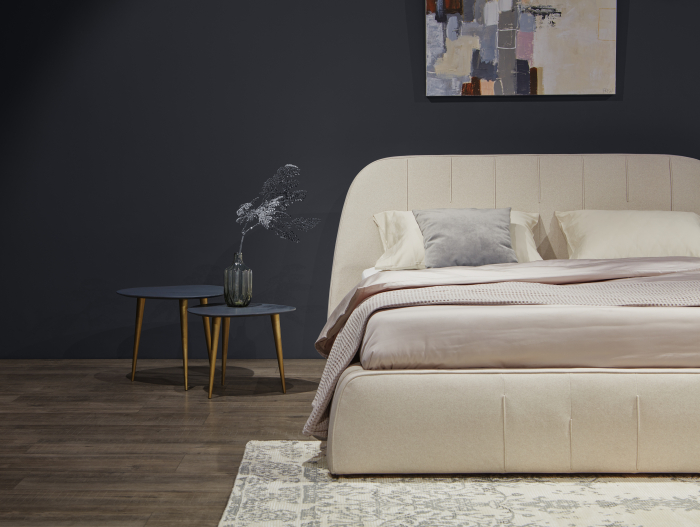 Pat tapitat Hanni cu tablie inalta capitonata, lada depozitare, somiera metalica, picioare plastic 2cm, stil contemporan, personalizabil [6]