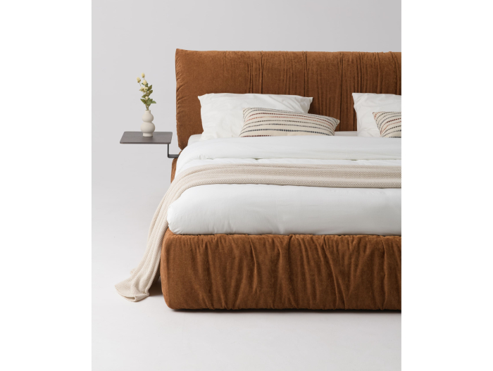 Pat tapitat Kemi cu tablie inalta capitonata, lada depozitare, somiera metalica, picioare plastic 3cm, laterale dehusabile, stil modern, personalizabil [25]