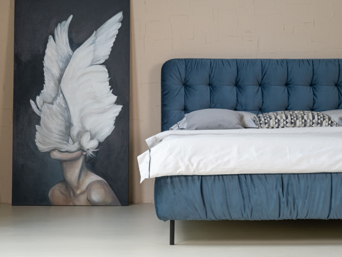 Pat tapitat Marsala cu tablie inalta matlasata, lada depozitare, somiera metalica, picioare metalice 15cm, laterale dehusabile, stil modern, personalizabil [16]