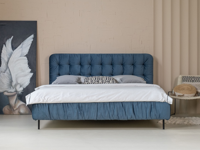 Pat tapitat Marsala cu tablie inalta matlasata, lada depozitare, somiera metalica, picioare metalice 15cm, laterale dehusabile, stil modern, personalizabil [9]