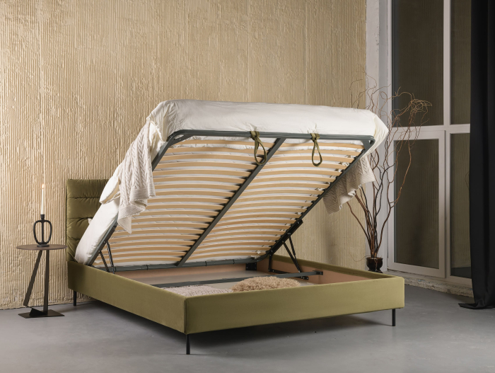 Pat tapitat Narni 1 cu tablie inalta, lada depozitare, somiera metalica, picioare metalice 10cm, laterale dehusabile, stil modern, personalizabil [3]