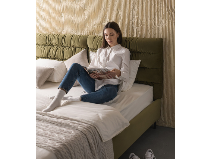 Pat tapitat Narni 1 cu tablie inalta, lada depozitare, somiera metalica, picioare metalice 10cm, laterale dehusabile, stil modern, personalizabil [20]