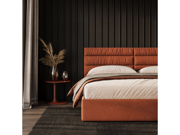 Pat tapitat Narni 2 cu tablie inalta, lada depozitare, somiera metalica, picioare metalice 11cm, laterale dehusabile, stil modern, personalizabil [8]