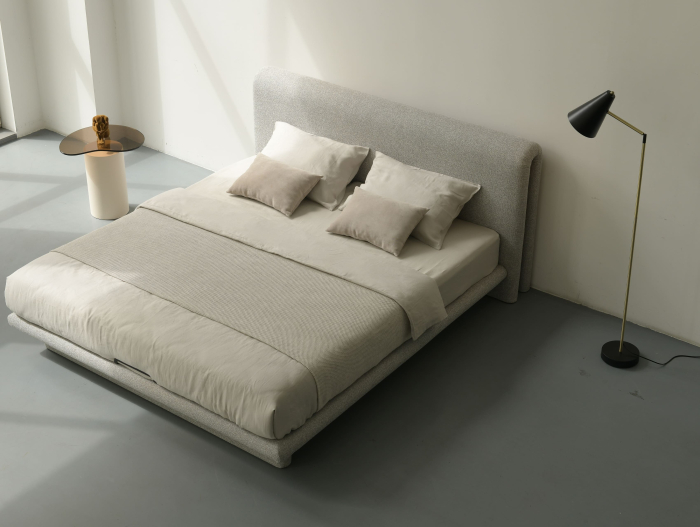 Pat tapitat Nola 1 cu tablie inalta capitonata, lada depozitare, somiera metalica, picioare plastic 3cm, laterale dehusabile, stil modern, personalizabil [12]