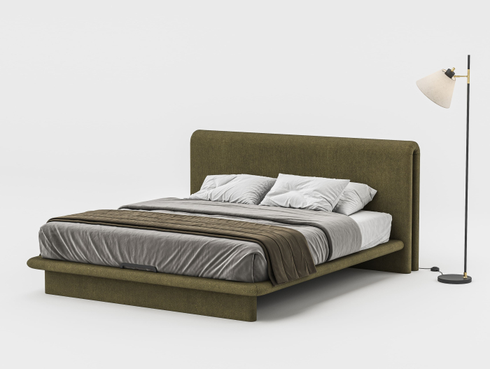 Pat tapitat Nola 1 cu tablie inalta capitonata, lada depozitare, somiera metalica, picioare plastic 3cm, laterale dehusabile, stil modern, personalizabil [20]