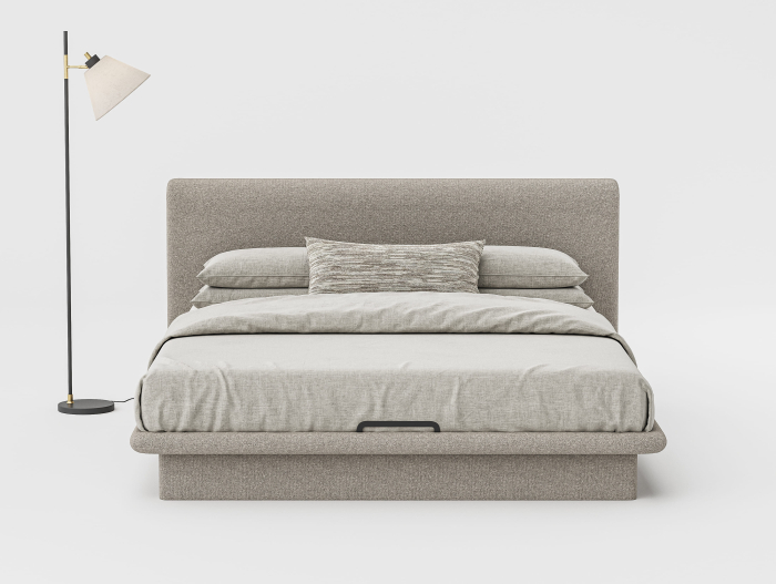 Pat tapitat Nola 1 cu tablie inalta capitonata, lada depozitare, somiera metalica, picioare plastic 3cm, laterale dehusabile, stil modern, personalizabil [4]