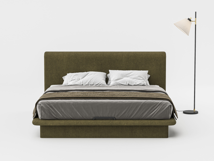 Pat tapitat Nola 1 cu tablie inalta capitonata, lada depozitare, somiera metalica, picioare plastic 3cm, laterale dehusabile, stil modern, personalizabil [21]