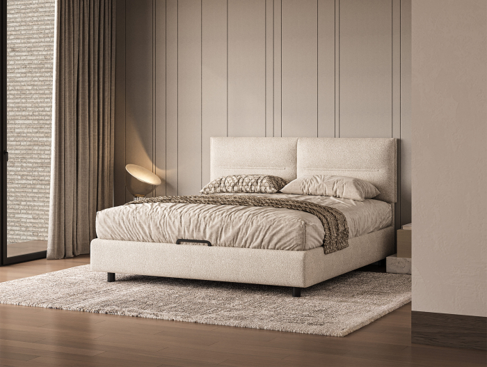 Pat tapitat Salerno cu tablie inalta, lada depozitare, somiera metalica, picioare metalice 10cm, laterale dehusabile, stil modern, personalizabil [11]