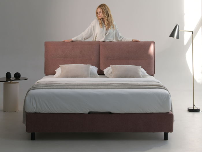 Pat tapitat Salerno cu tablie inalta, lada depozitare, somiera metalica, picioare metalice 10cm, laterale dehusabile, stil modern, personalizabil [9]