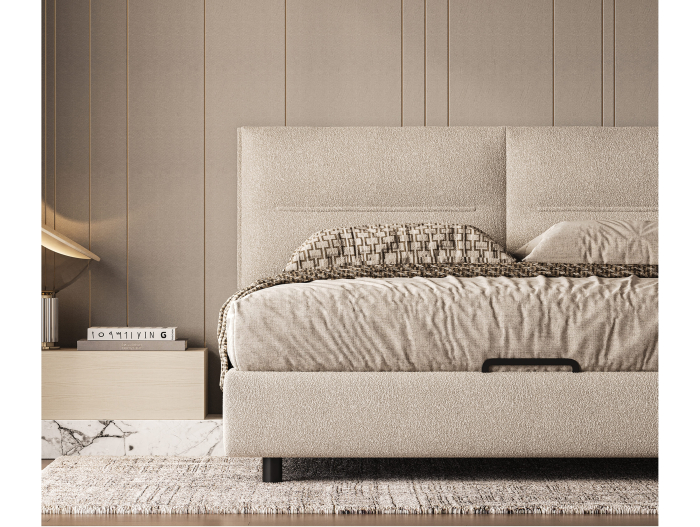 Pat tapitat Salerno cu tablie inalta, lada depozitare, somiera metalica, picioare metalice 10cm, laterale dehusabile, stil modern, personalizabil [10]