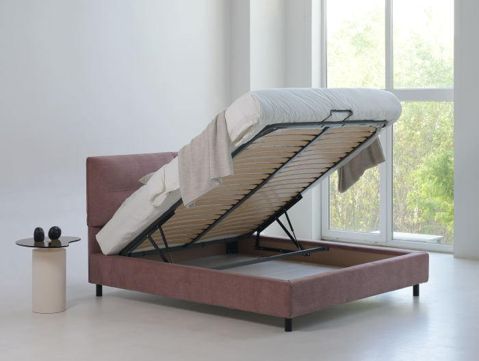 Pat tapitat Salerno cu tablie inalta, lada depozitare, somiera metalica, picioare metalice 10cm, laterale dehusabile, stil modern, personalizabil [7]