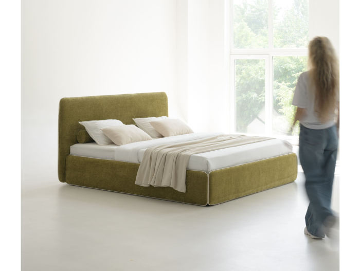 Pat tapitat Torino cu tablie inalta capitonata, lada depozitare, somiera metalica, picioare plastic 3cm, laterale dehusabile, stil modern, personalizabil [19]