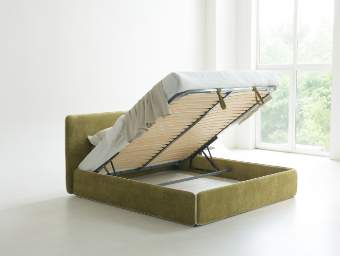 Pat tapitat Torino cu tablie inalta capitonata, lada depozitare, somiera metalica, picioare plastic 3cm, laterale dehusabile, stil modern, personalizabil [3]