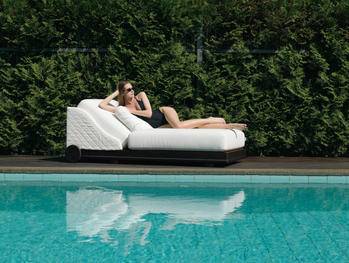 Sezlong pentru plaja cu spatar reglabil Portofino 100-150cm, personalizabil, stil contemporan, lemn masiv, stofa pentru uz exterior [5]