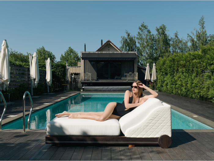 Sezlong pentru plaja cu spatar reglabil Portofino 100-150cm, personalizabil, stil contemporan, lemn masiv, stofa pentru uz exterior [3]
