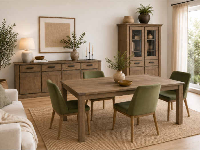 Vitrina 4 usi 2 sertare Zurich 131cm, stejar, finisaj mat, stil rustic [2]