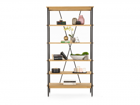 Top vanzari in ultimele luni - Biblioteca Atlas 100cm, modulara, lemn masiv de stejar si otel, multiple finisaje disponibile, stil minimalist