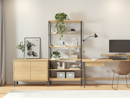 Biblioteca Atlas 100cm, modulara, lemn masiv de stejar si otel, multiple finisaje disponibile, stil minimalist [3]
