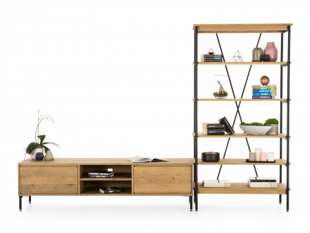 Biblioteca Atlas 100cm, modulara, lemn masiv de stejar si otel, multiple finisaje disponibile, stil minimalist [11]