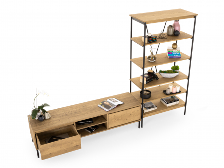 Biblioteca Atlas 100cm, modulara, lemn masiv de stejar si otel, multiple finisaje disponibile, stil minimalist [12]