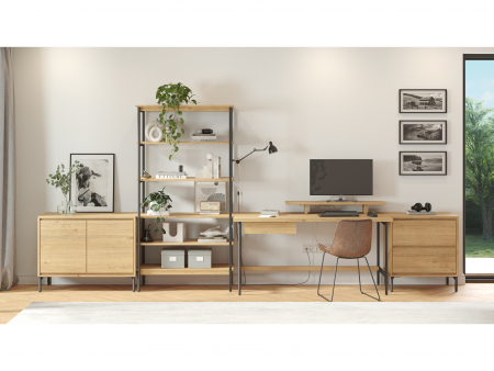 Biblioteca Atlas 100cm, modulara, lemn masiv de stejar si otel, multiple finisaje disponibile, stil minimalist [10]