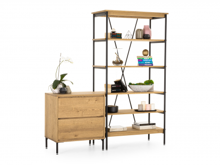 Biblioteca Atlas 100cm, modulara, lemn masiv de stejar si otel, multiple finisaje disponibile, stil minimalist [13]