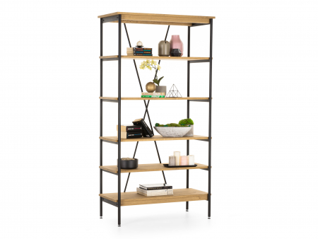 Biblioteca Atlas 100cm, modulara, lemn masiv de stejar si otel, multiple finisaje disponibile, stil minimalist [1]